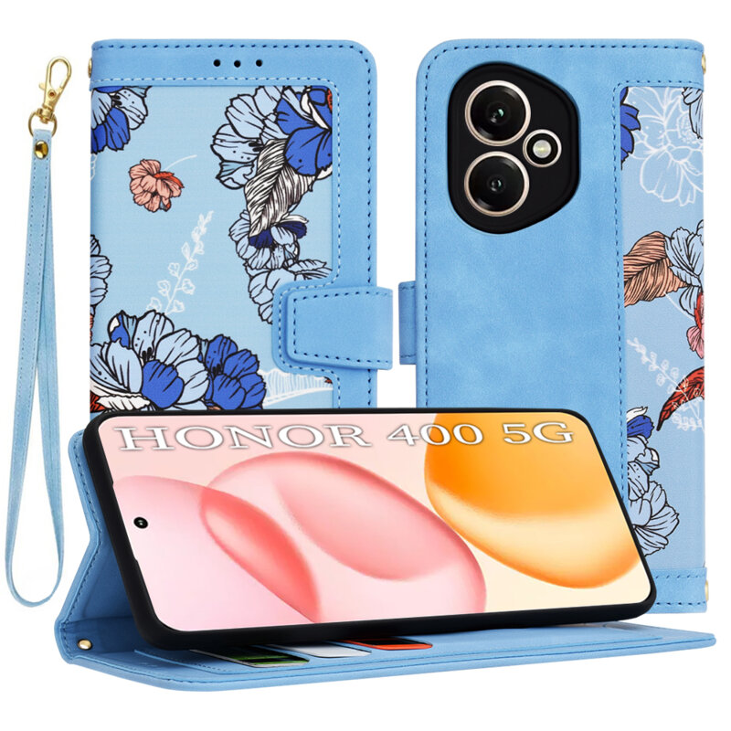 Husa personalizata fete Honor 400 Techsuit FlipCraft, bleu