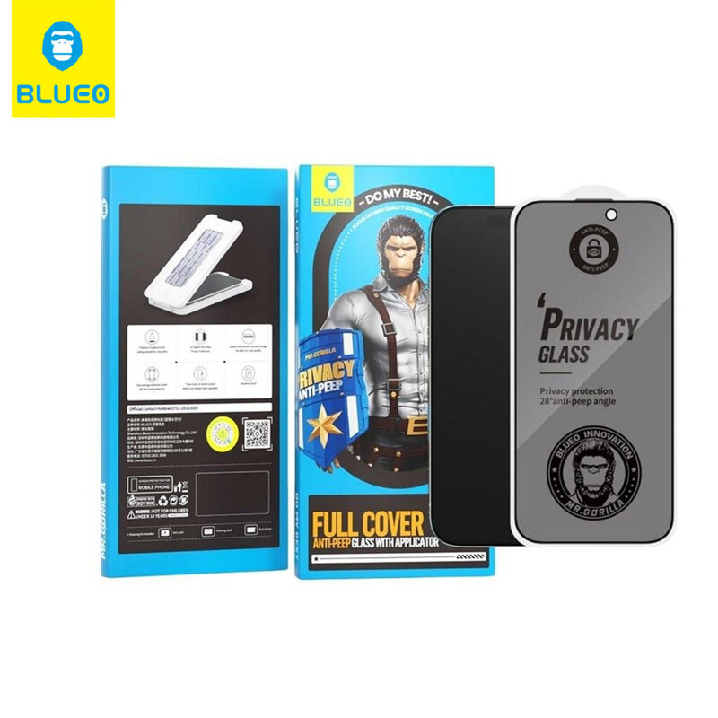Folie iPhone 15 cu aplicator Blueo Anti-Peep Privacy Glass, negru