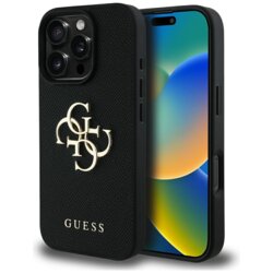Husa originala Guess iPhone 16 Pro Max Hardcase Grained Big 4G Logo Small Classic Logo, negru, GUHCP16XPGT4MBK