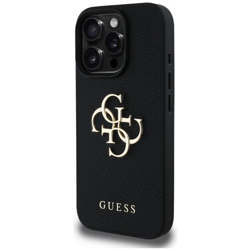 Husa originala Guess iPhone 16 Pro Max Hardcase Grained Big 4G Logo Small Classic Logo, negru, GUHCP16XPGT4MBK