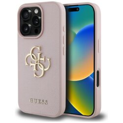 Husa originala Guess iPhone 16 Pro Max Hardcase Grained Big 4G Logo Small Classic Logo, roz, GUHCP16XPGT4MBP