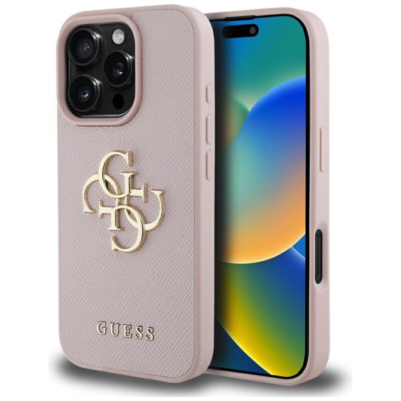 Husa originala Guess iPhone 16 Pro Max Hardcase Grained Big 4G Logo Small Classic Logo, roz, GUHCP16XPGT4MBP