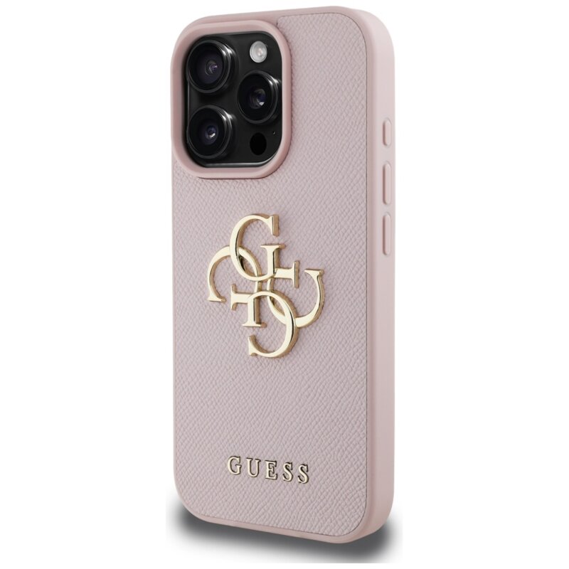 Husa originala Guess iPhone 16 Pro Max Hardcase Grained Big 4G Logo Small Classic Logo, roz, GUHCP16XPGT4MBP