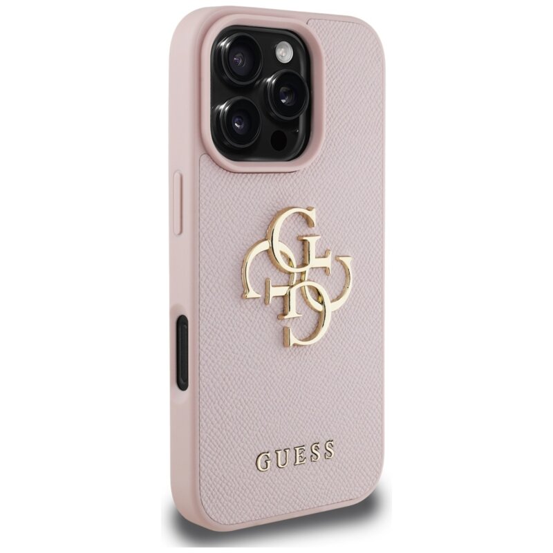 Husa originala Guess iPhone 16 Pro Max Hardcase Grained Big 4G Logo Small Classic Logo, roz, GUHCP16XPGT4MBP