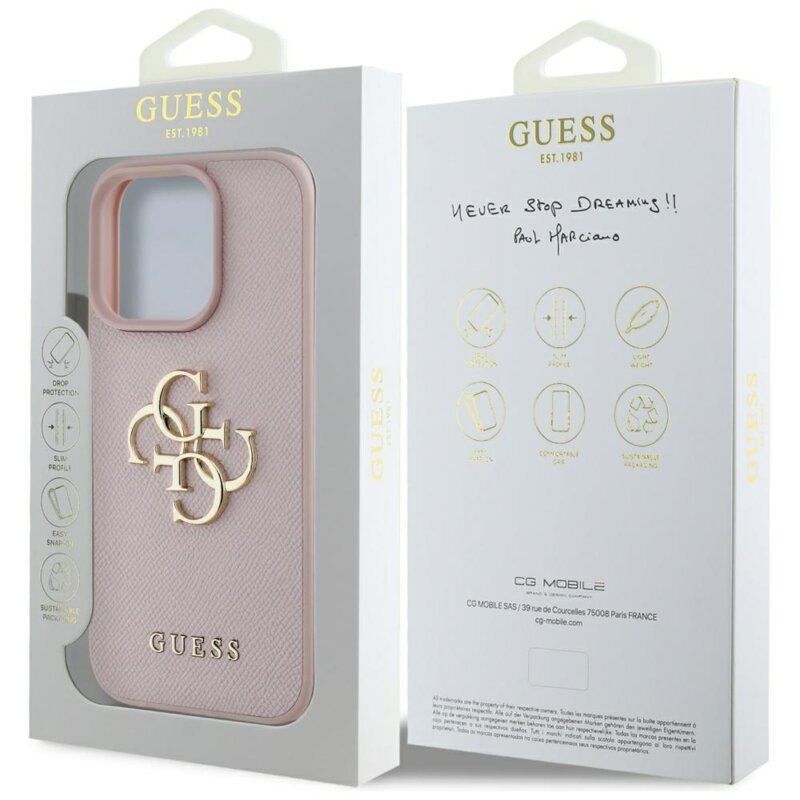 Husa originala Guess iPhone 16 Pro Max Hardcase Grained Big 4G Logo Small Classic Logo, roz, GUHCP16XPGT4MBP
