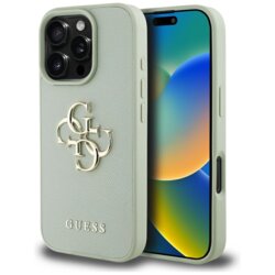 Husa originala Guess iPhone 16 Pro Max Hardcase Grained Big 4G Logo Small Classic Logo, verde, GUHCP16XPGT4MBN