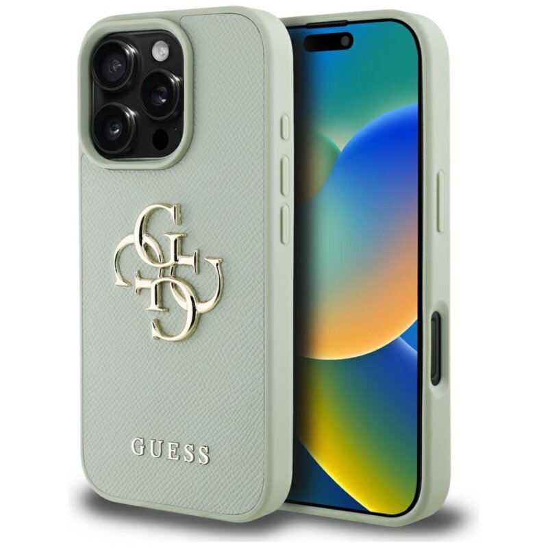 Husa originala Guess iPhone 16 Pro Max Hardcase Grained Big 4G Logo Small Classic Logo, verde, GUHCP16XPGT4MBN