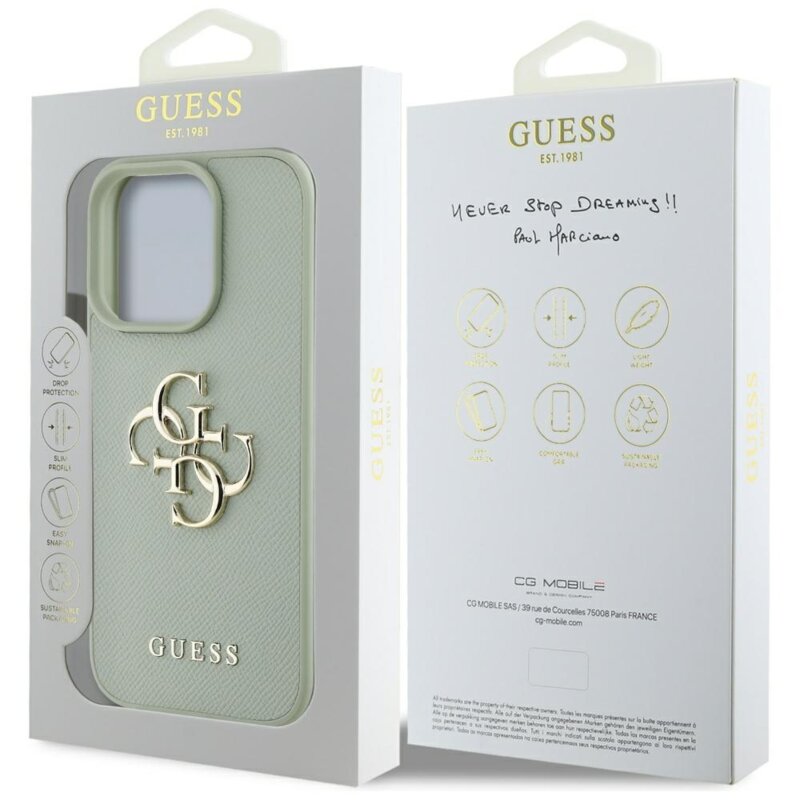 Husa originala Guess iPhone 16 Pro Max Hardcase Grained Big 4G Logo Small Classic Logo, verde, GUHCP16XPGT4MBN