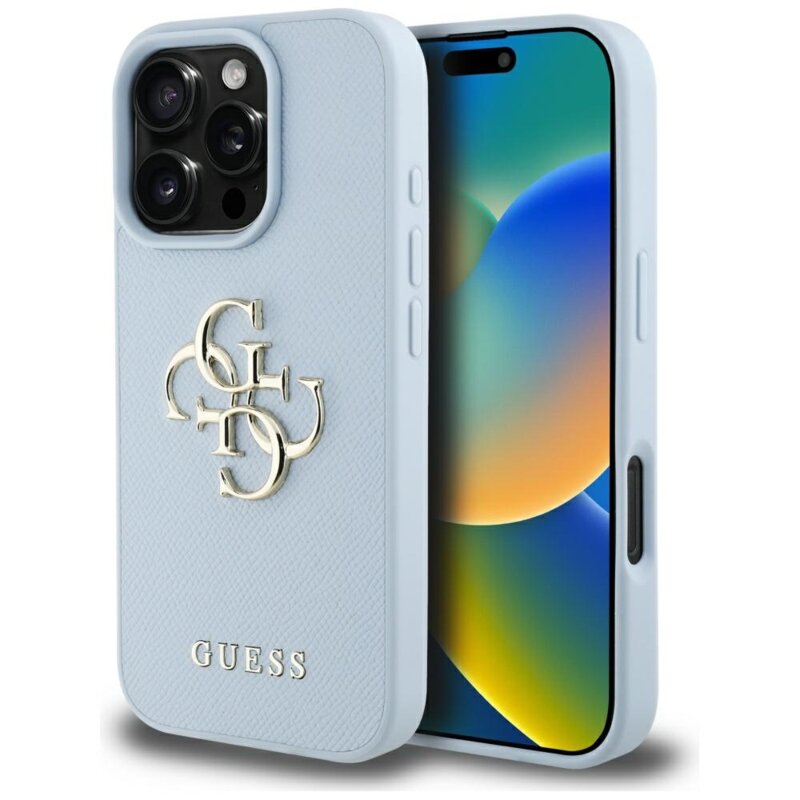 Husa originala Guess iPhone 16 Pro Max Hardcase Grained Big 4G Logo Small Classic Logo, albastru, GUHCP16XPGT4MBB