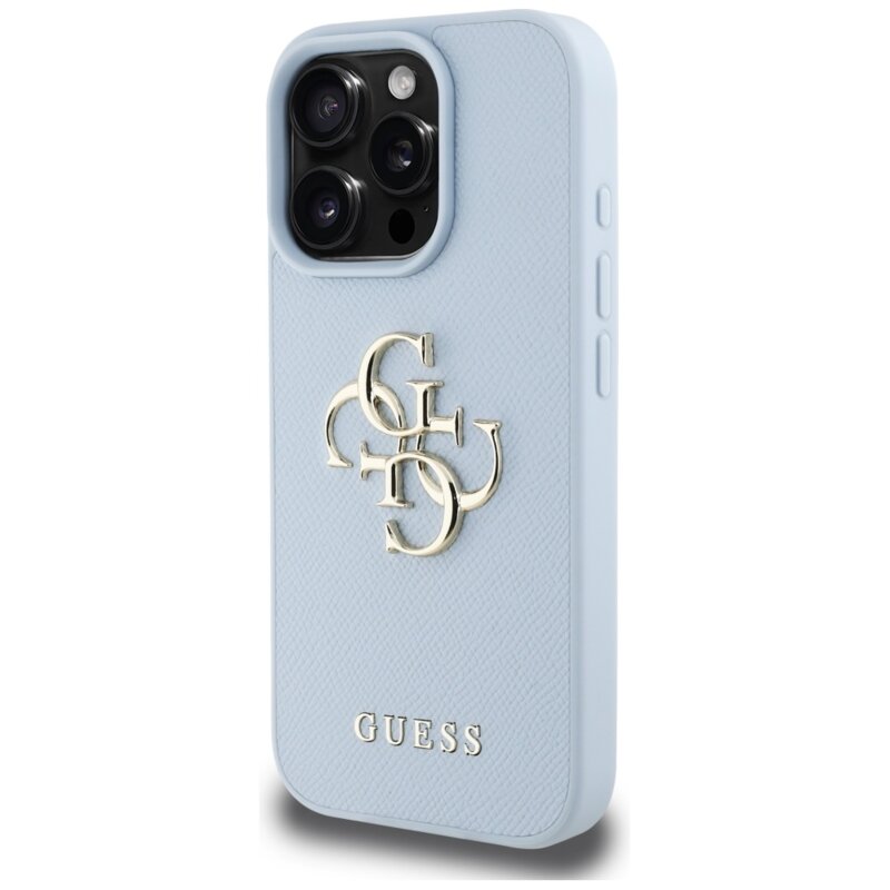 Husa originala Guess iPhone 16 Pro Max Hardcase Grained Big 4G Logo Small Classic Logo, albastru, GUHCP16XPGT4MBB
