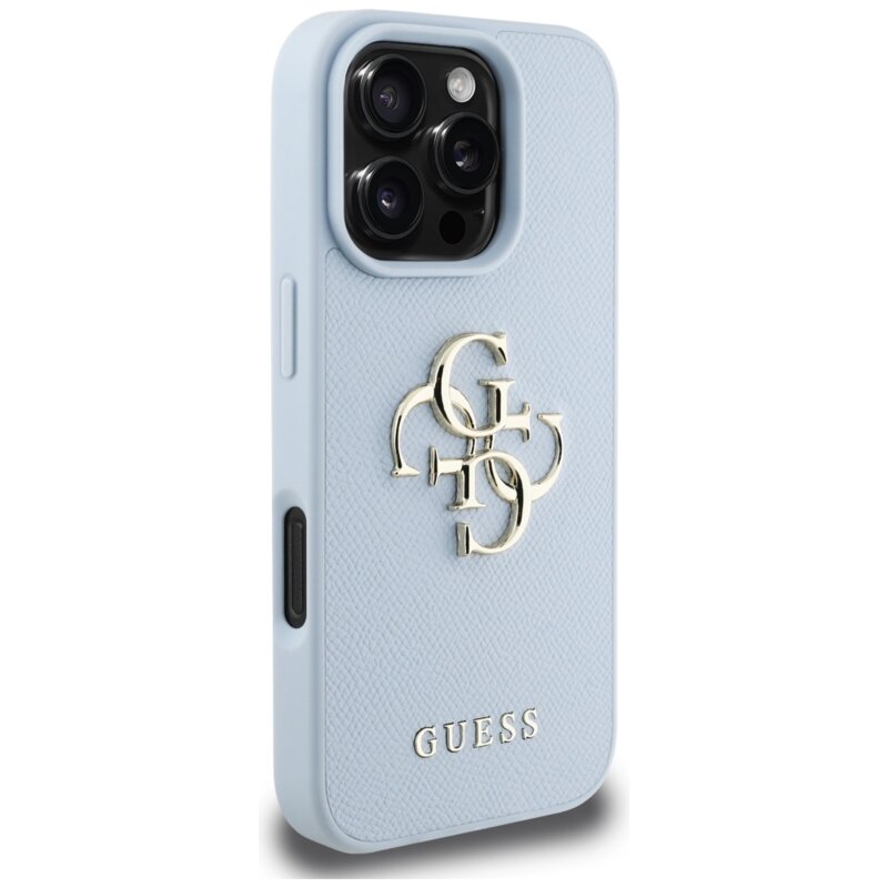 Husa originala Guess iPhone 16 Pro Max Hardcase Grained Big 4G Logo Small Classic Logo, albastru, GUHCP16XPGT4MBB