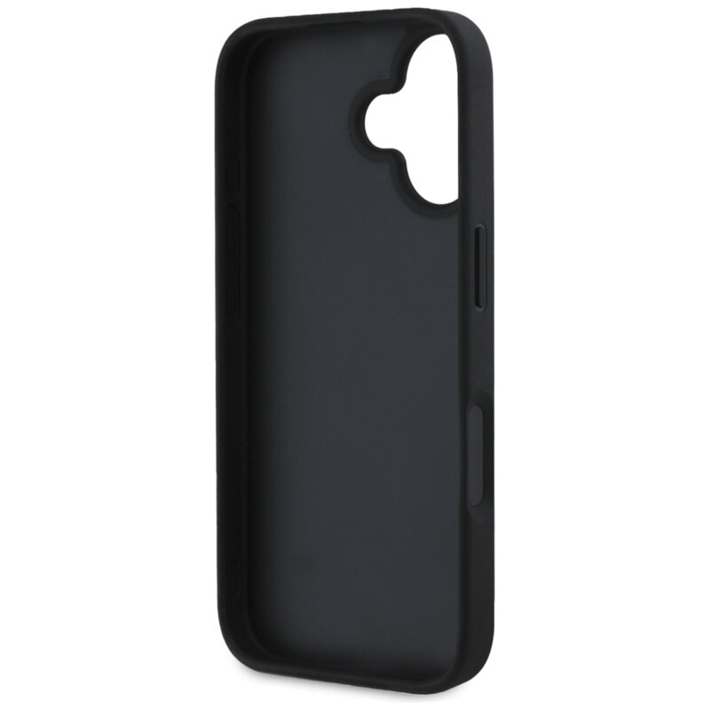 Husa iPhone 16 Guess Leather Hot Stamp 4G Pattern Triangle Metal Logo, negru, GUHCP16SPGP4STRK