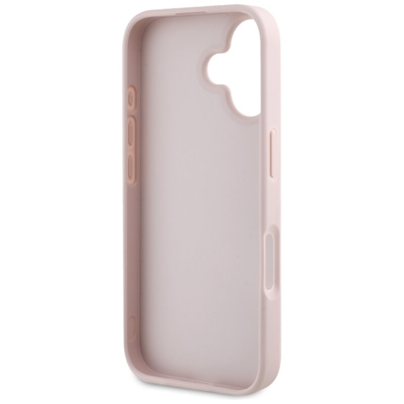 Husa iPhone 16 Guess Leather Hot Stamp 4G Pattern Triangle Metal Logo, roz, GUHCP16SPGP4STRP