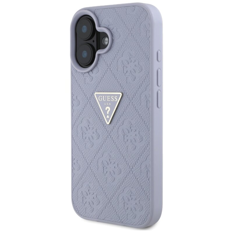 Husa iPhone 16 Guess Leather Hot Stamp 4G Pattern Triangle Metal Logo, mov, GUHCP16SPGP4STRU