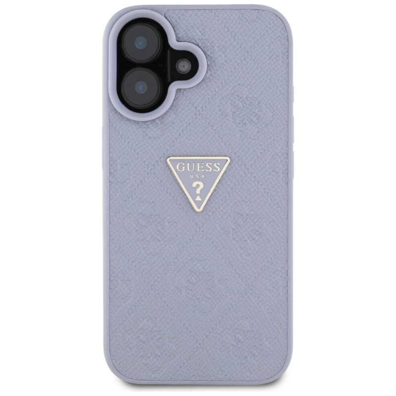 Husa iPhone 16 Guess Leather Hot Stamp 4G Pattern Triangle Metal Logo, mov, GUHCP16SPGP4STRU
