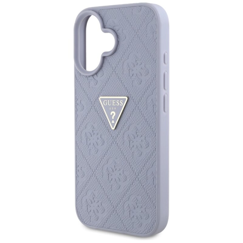 Husa iPhone 16 Guess Leather Hot Stamp 4G Pattern Triangle Metal Logo, mov, GUHCP16SPGP4STRU