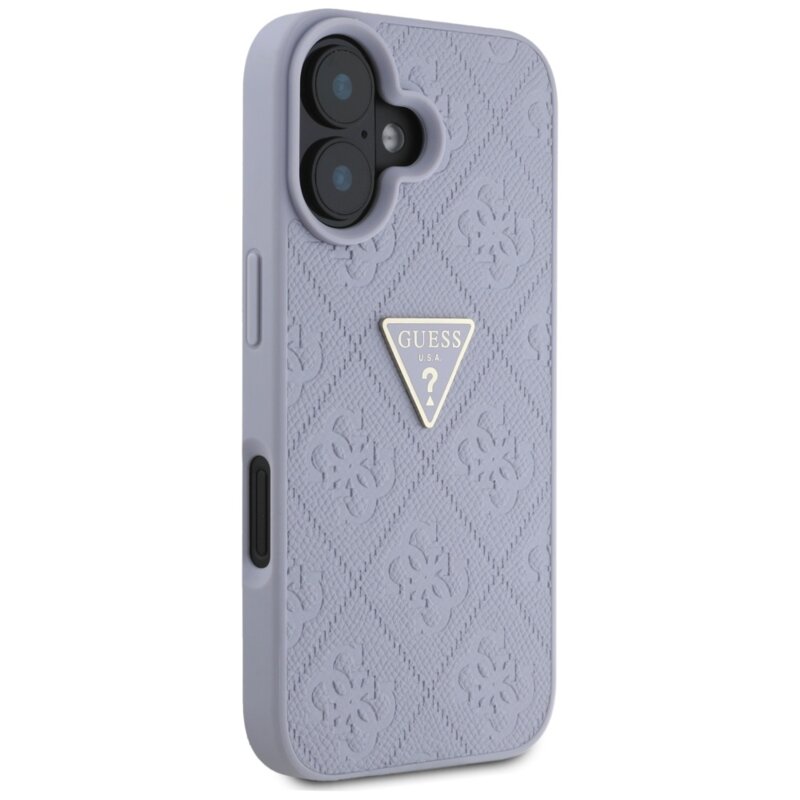 Husa iPhone 16 Guess Leather Hot Stamp 4G Pattern Triangle Metal Logo, mov, GUHCP16SPGP4STRU