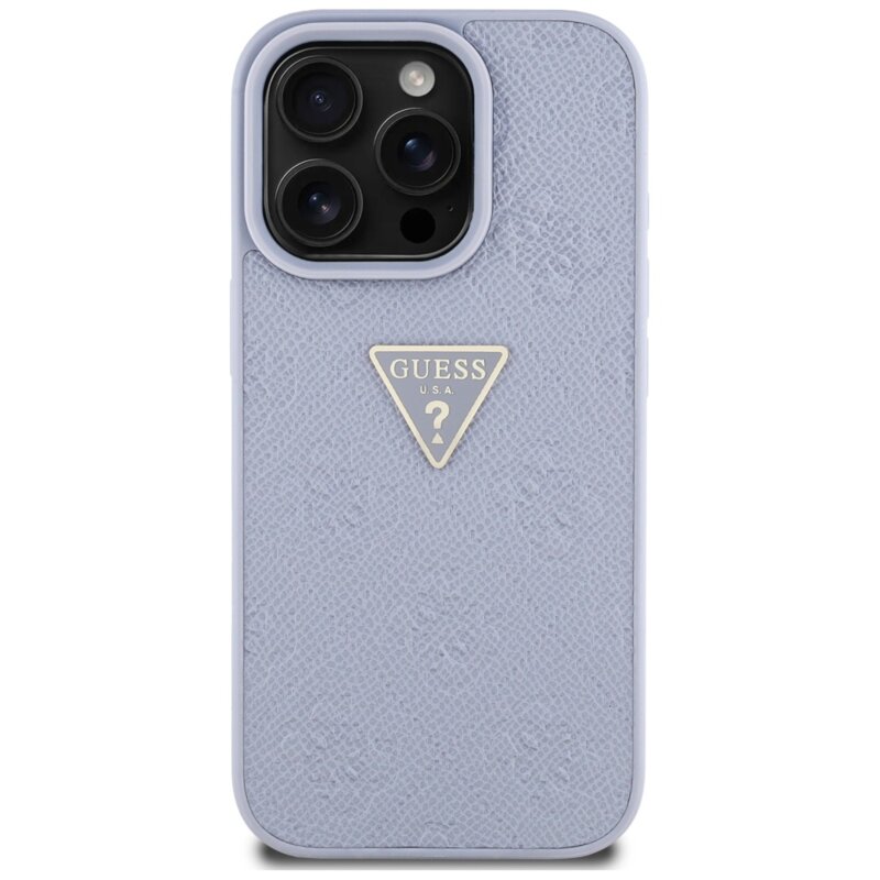 Husa iPhone 16 Pro Guess Leather Hot Stamp 4G Pattern Triangle Metal Logo, mov, GUHCP16LPGP4STRU