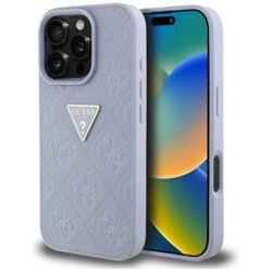 Husa iPhone 16 Pro Max Guess Leather Hot Stamp 4G Pattern Triangle Metal Logo, mov, GUHCP16XPGP4STRU