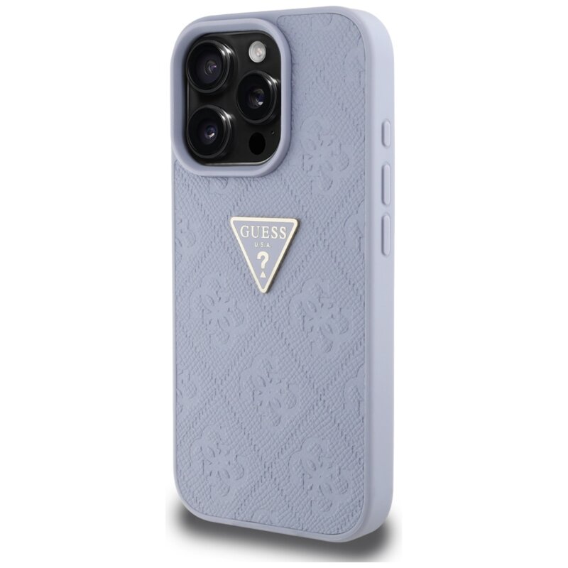 Husa iPhone 16 Pro Max Guess Leather Hot Stamp 4G Pattern Triangle Metal Logo, mov, GUHCP16XPGP4STRU