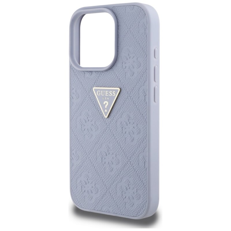 Husa iPhone 16 Pro Max Guess Leather Hot Stamp 4G Pattern Triangle Metal Logo, mov, GUHCP16XPGP4STRU