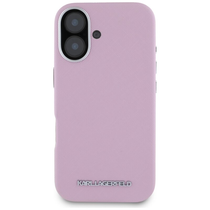 Husa originala iPhone 16 Karl Lagerfeld Saffiano Full Wrapped Elongated Metal Logo MagSafe, roz, KLHMP16SPSAFWMCP