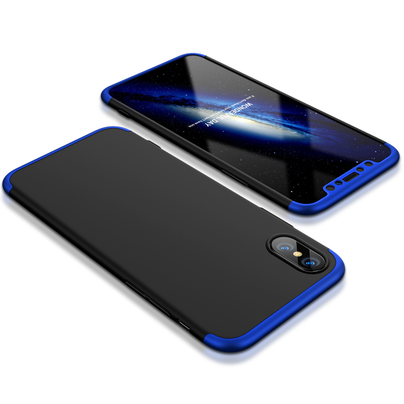 Husa iPhone XS GKK 360 Full Cover Negru-Albastru