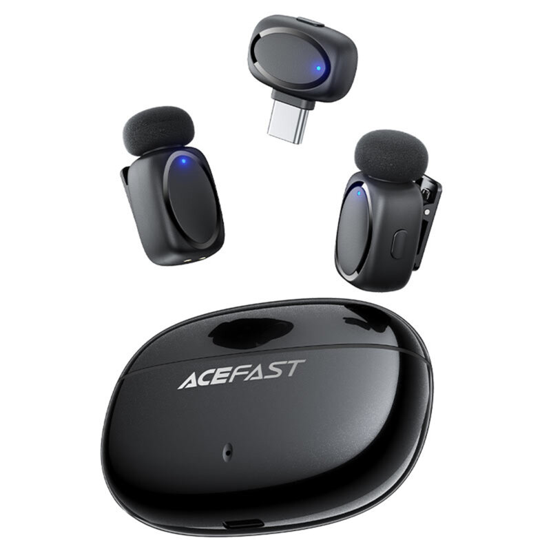 Microfon 360° wireless tip lavaliera Acefast R2, 300mAh, negru