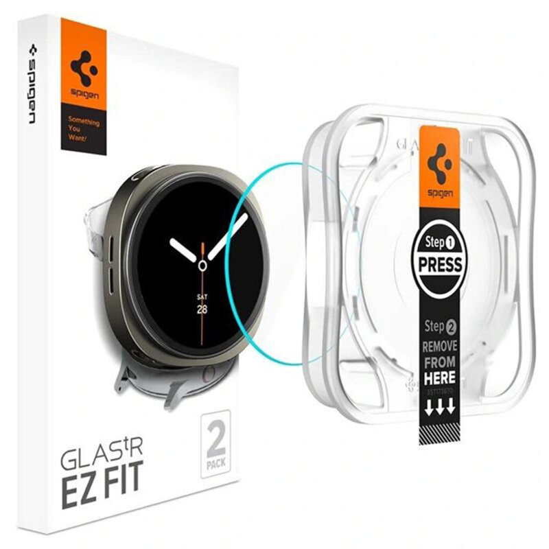 [Pachet 2x] Folie Samsung Galaxy Watch8 44mm Spigen Glas.tR EZ Fit, transparenta