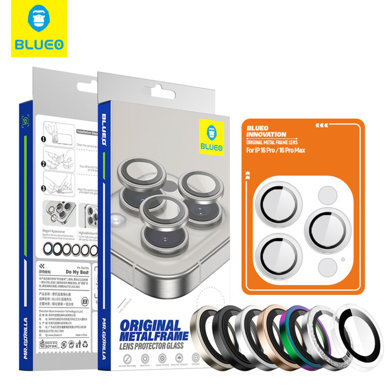 Folie iPhone 13 Pro Max Blueo Original Metal Frame Lens Protector, auriu