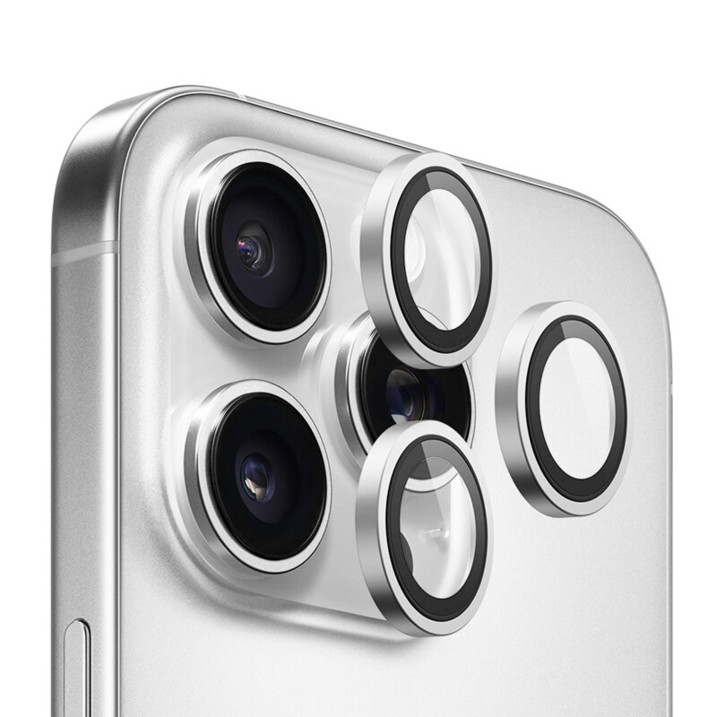 Folie iPhone 14 Pro Blueo Original Metal Frame Lens Protector, argintiu