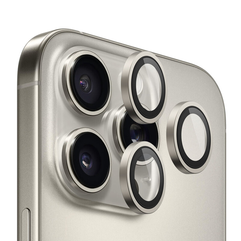 Folie iPhone 16 Pro Blueo Original Metal Frame Lens Protector, Natural Titanium