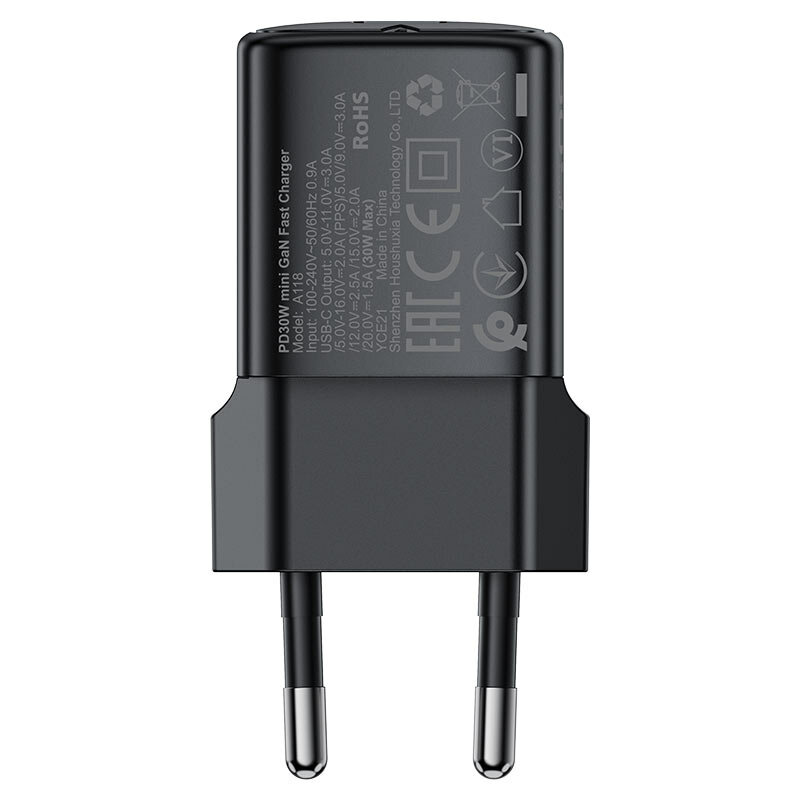 Mini incarcator priza GaN Type-C PD30W Acefast A118, negru