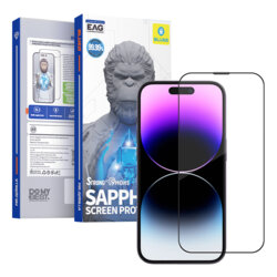 Folie iPhone 15 Pro Max cu aplicator Blueo Sapphire, negru
