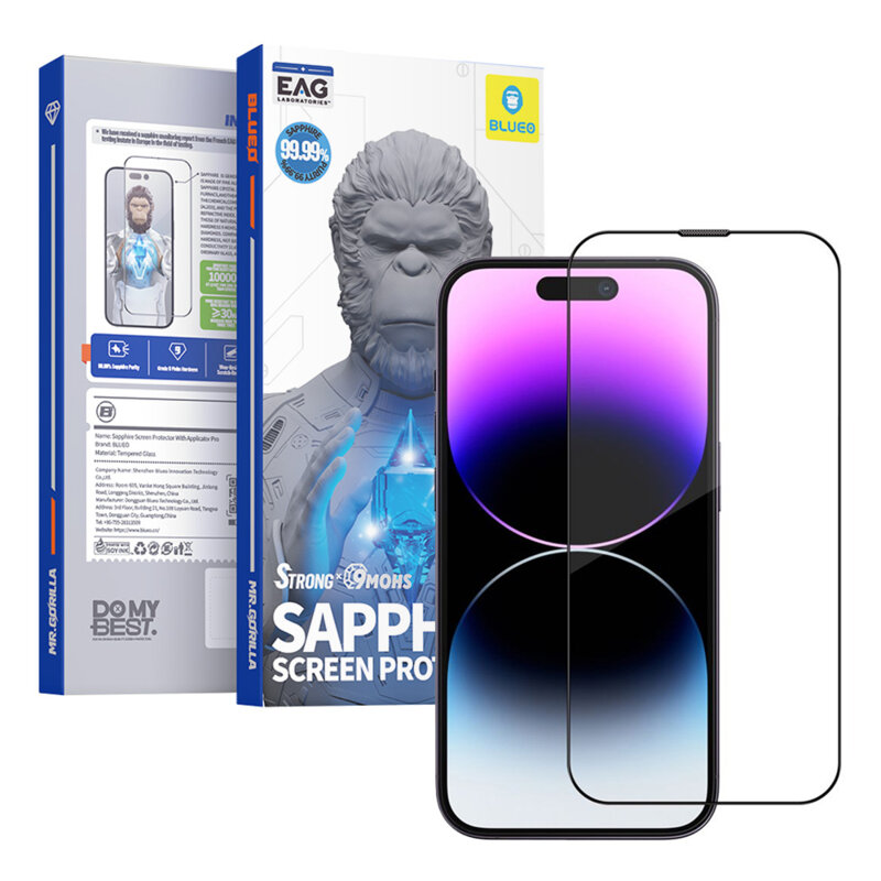 Folie iPhone 15 Pro Max cu aplicator Blueo Sapphire, negru