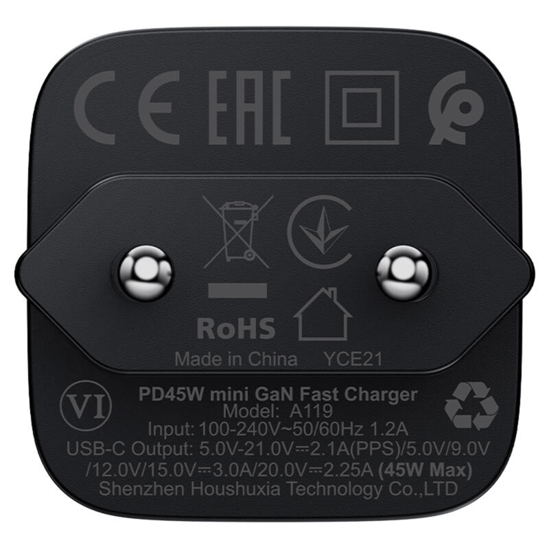 Mini incarcator priza GaN Type-C PD45W Acefast A119, negru