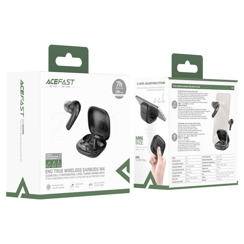 Casti wireless cu suport telefon, Noise Cancelling, 350mAh Acefast W4, bej