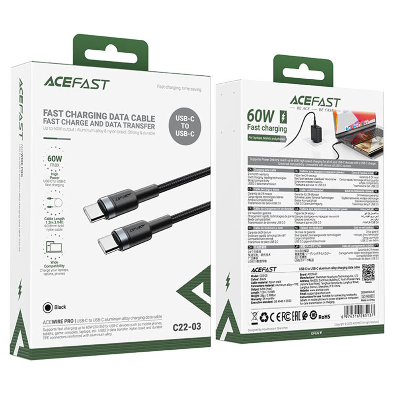 Cablu de date tip C, Fast Charge 60W Acefast, C22-03, 1.2m