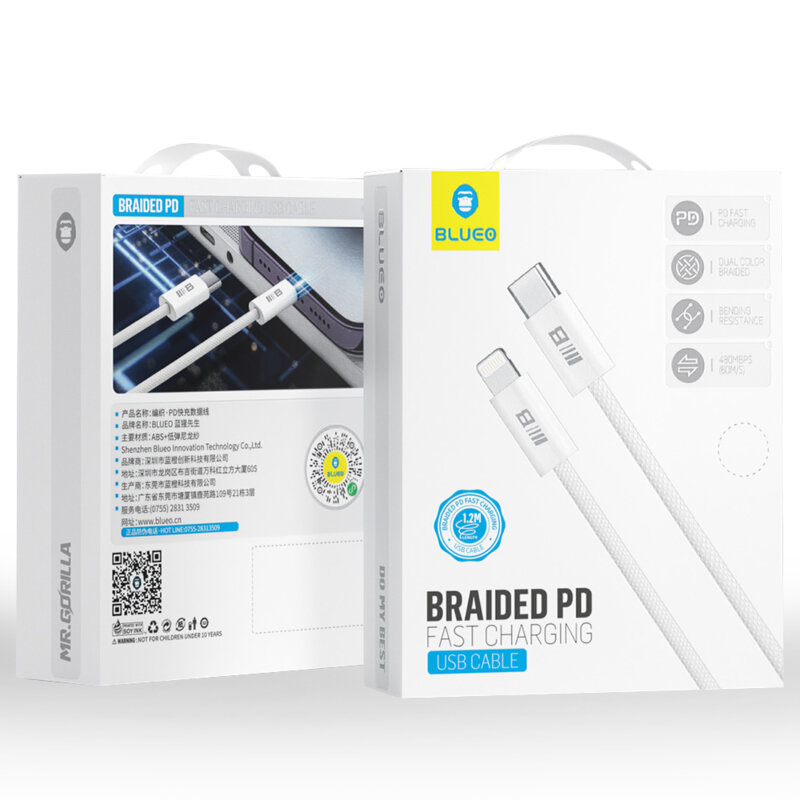 Cablu de incarcare tip C la Lightning Blueo 1.2m, alb