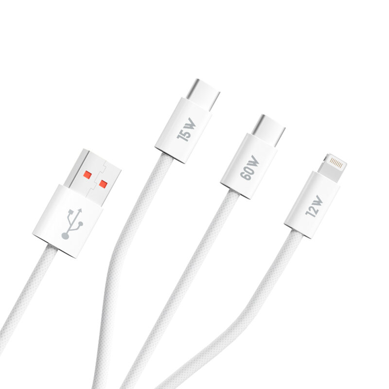 Cablu 3in1 USB-A la 2x Type-C, Lightning Blueo, alb
