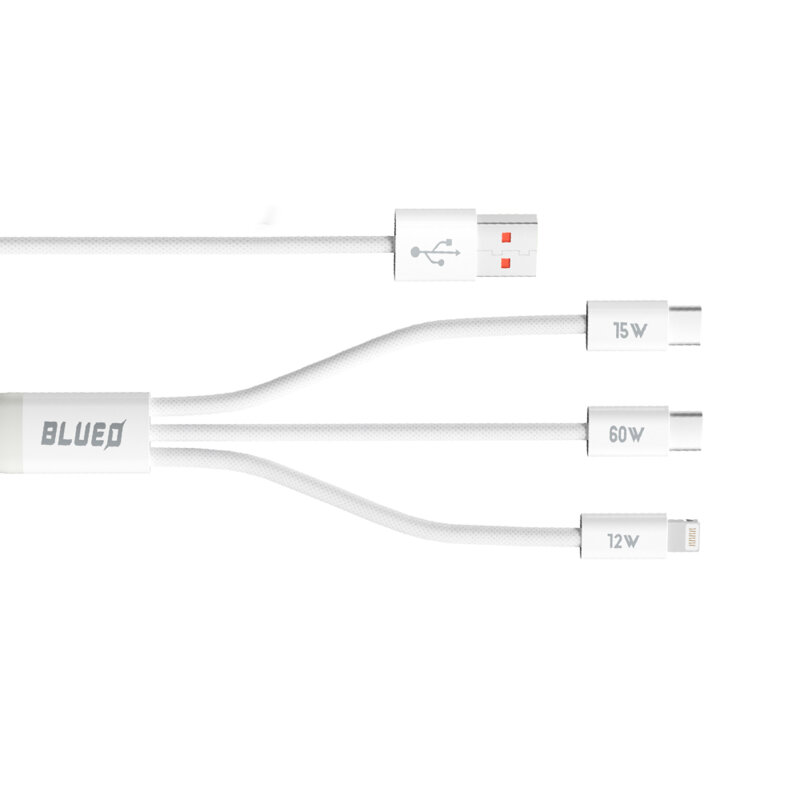 Cablu 3in1 USB-A la 2x Type-C, Lightning Blueo, alb