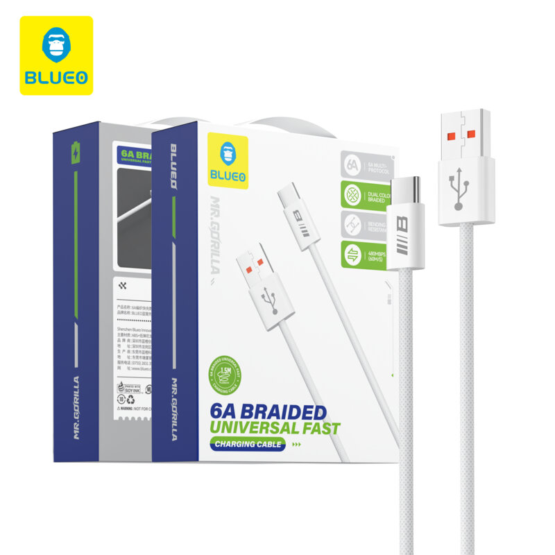 Cablu de date Fast Charge USB Blueo, 6A, alb