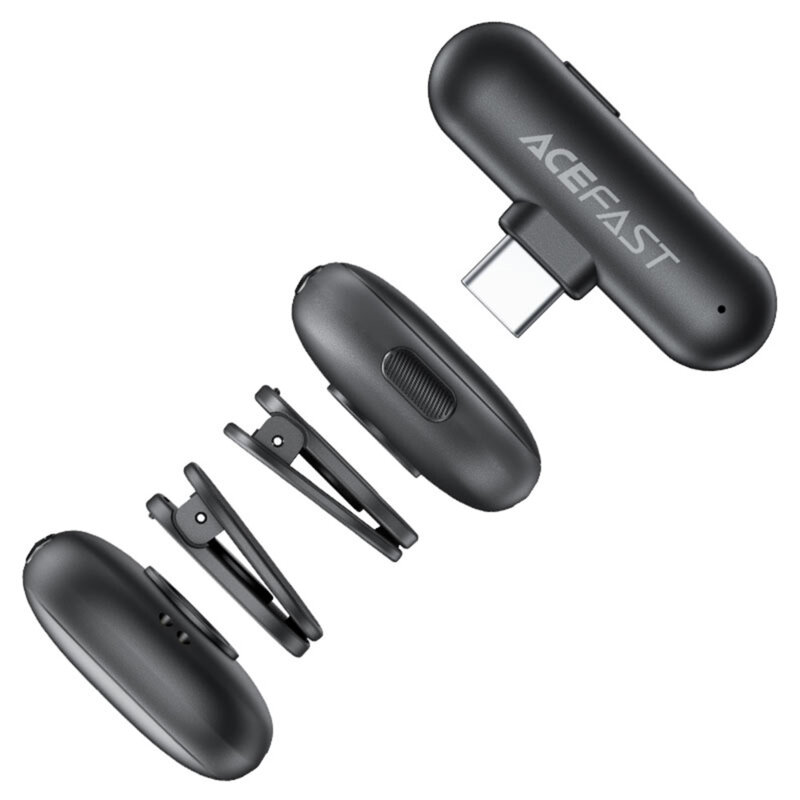 Microfon 360° wireless tip lavaliera Acefast R1, 750mAh, negru