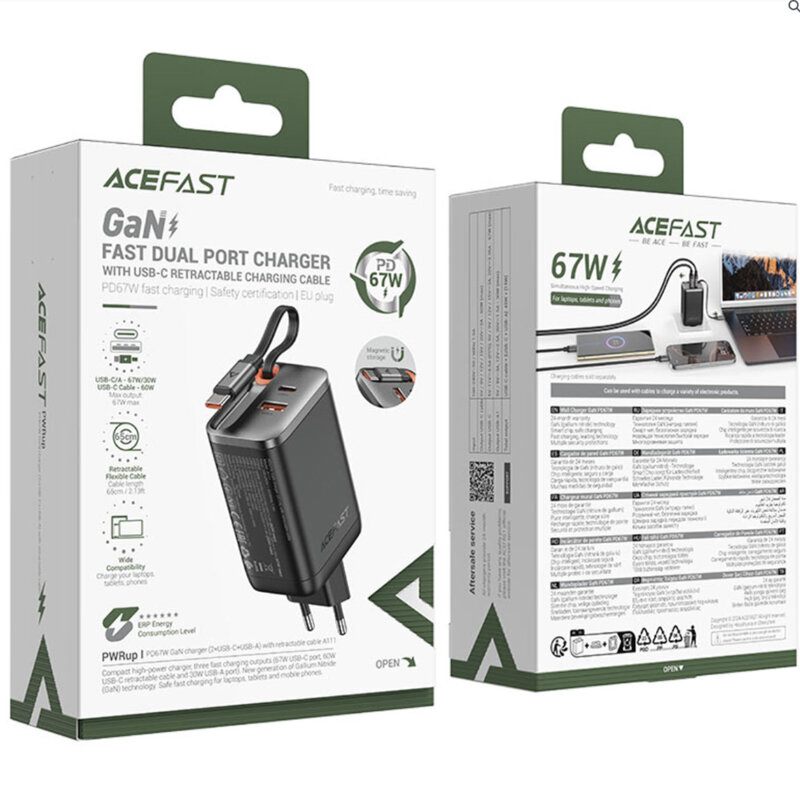 Incarcator USB, tip C + cablu Acefast A111, 67W, 65cm, negru
