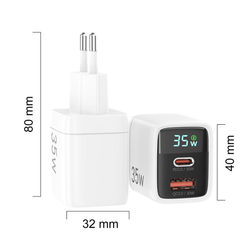 Incarcator priza GaN Type-C, USB  PD35W Techsuit CH3, alb