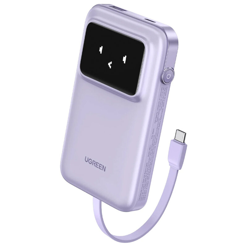 Baterie externa USB cu cablu Type-C 30W, Ugreen, mov, 35604B