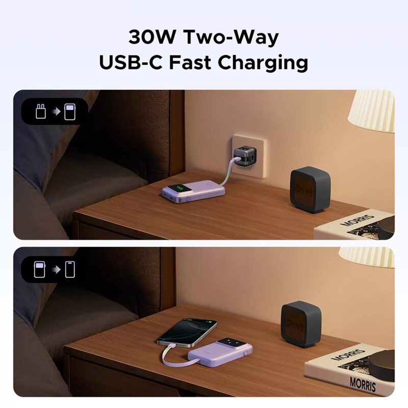 Baterie externa USB cu cablu Type-C 30W, Ugreen, mov, 35604B
