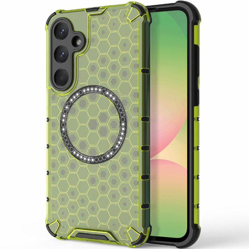 Husa transparenta Samsung Galaxy A56 5G Techsuit HoneyComb Shield MagSafe, verde