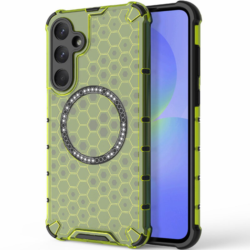 Husa transparenta Samsung Galaxy A36 5G Techsuit HoneyComb Shield MagSafe, verde