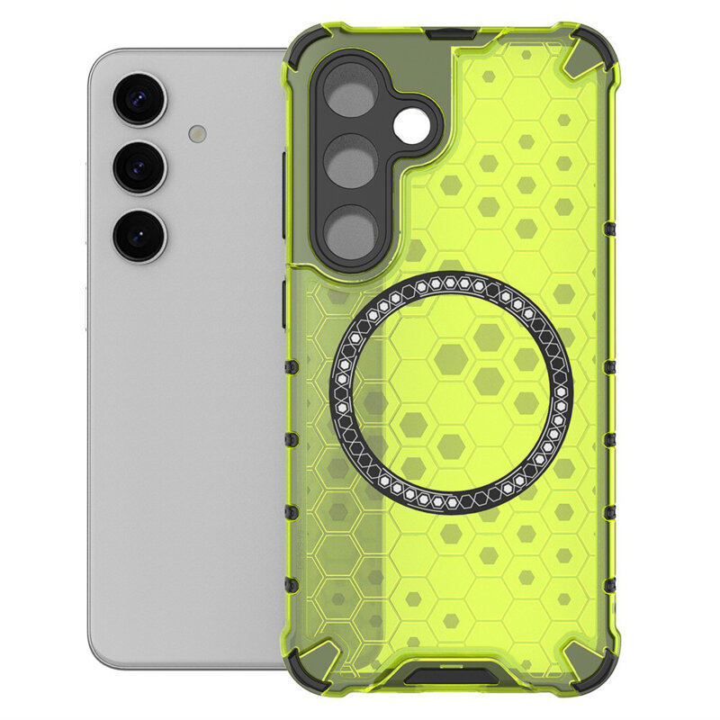 Husa transparenta Samsung Galaxy S25 Techsuit HoneyComb Shield MagSafe, verde